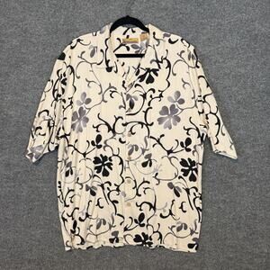 Bobby Chan Shirt Mens XL Gray Floral Silk Short Sleeve Button Up Hawaiian Beachy